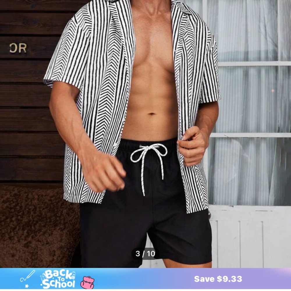 SHEIN Black and White Striped Men Shorts - Picture 3 of 4